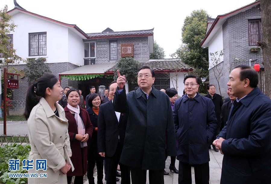 這是11月22日，張德江來到成都郫縣青杠樹村，了解村民委員會工作情況。 新華社記者 劉衛(wèi)兵 攝 