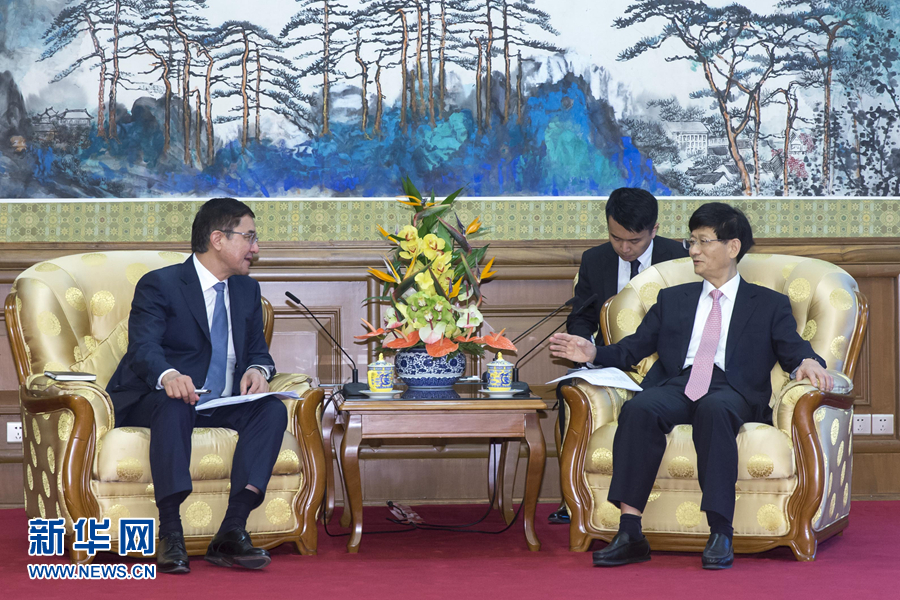 7月19日，中共中央政治局委員、中央政法委書記孟建柱在北京會見烏茲別克斯坦副總理庫奇卡羅夫。 新華社記者崔新鈺攝