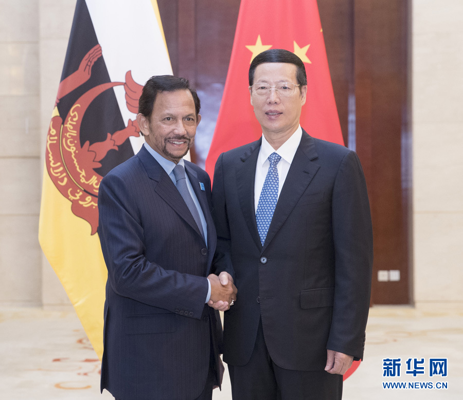 9月11日，中共中央政治局常委、國(guó)務(wù)院副總理張高麗在廣西南寧會(huì)見(jiàn)前來(lái)出席第十四屆中國(guó)－東盟博覽會(huì)和中國(guó)－東盟商務(wù)與投資峰會(huì)的文萊蘇丹哈桑納爾。新華社記者王曄攝